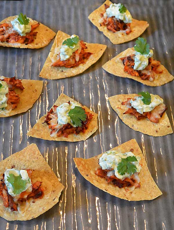 Roast Chicken-Chipotle Nachos with Cilantro-Avocado Crema | Voskos®