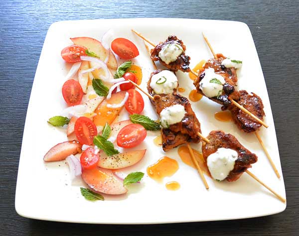 Apricot-Glazed Pork Kebabs with Yogurt Sauce | Voskos®